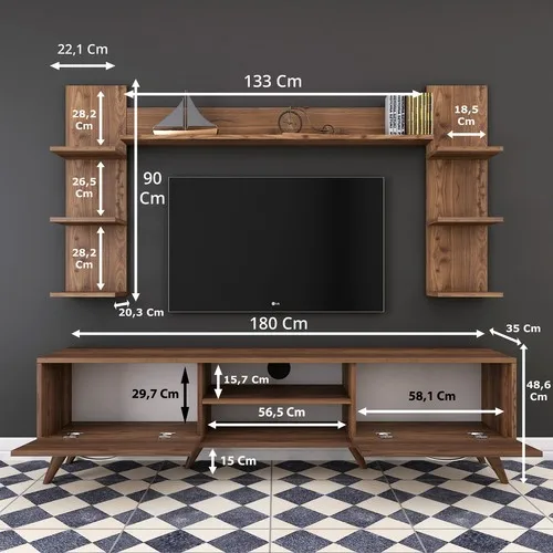 ! !! Last 18!!!!Rani A9 Wall Shelf and Bookcase Tv Unit Wall Mounted Cabinet Modern Pedestal Tv Stand Walnut M23