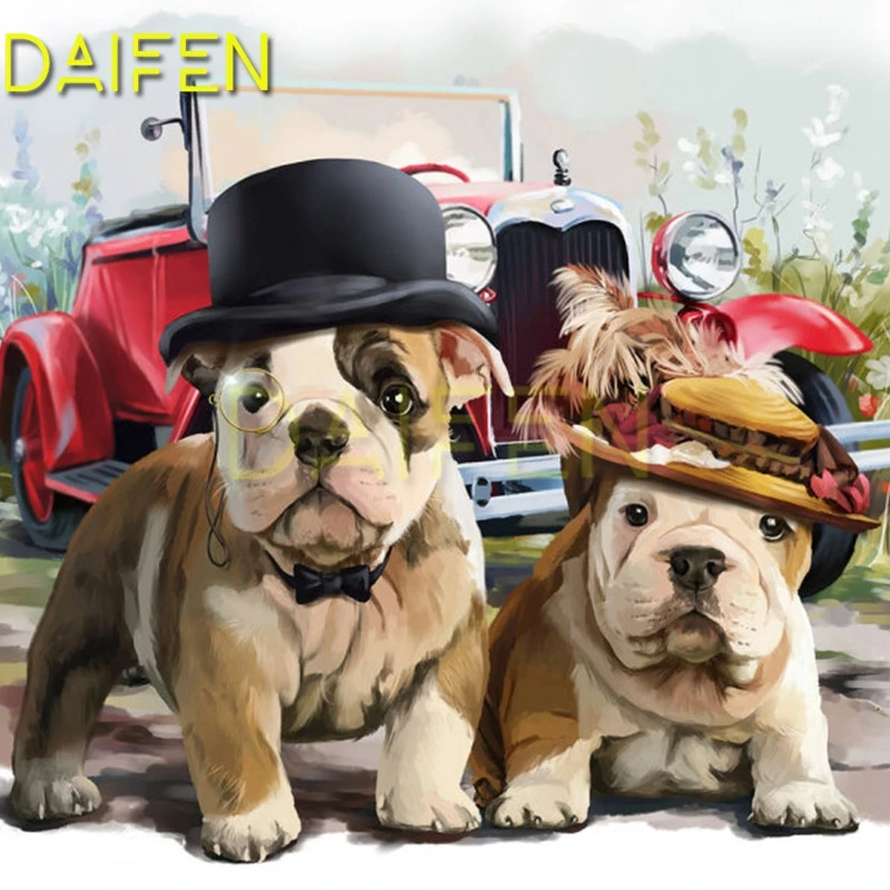 Full Square Diamond embroidery Cross stitch Hat feather car 5D DIY Diamond painting Cartoon Full Round Diamond mosaic Dog couple