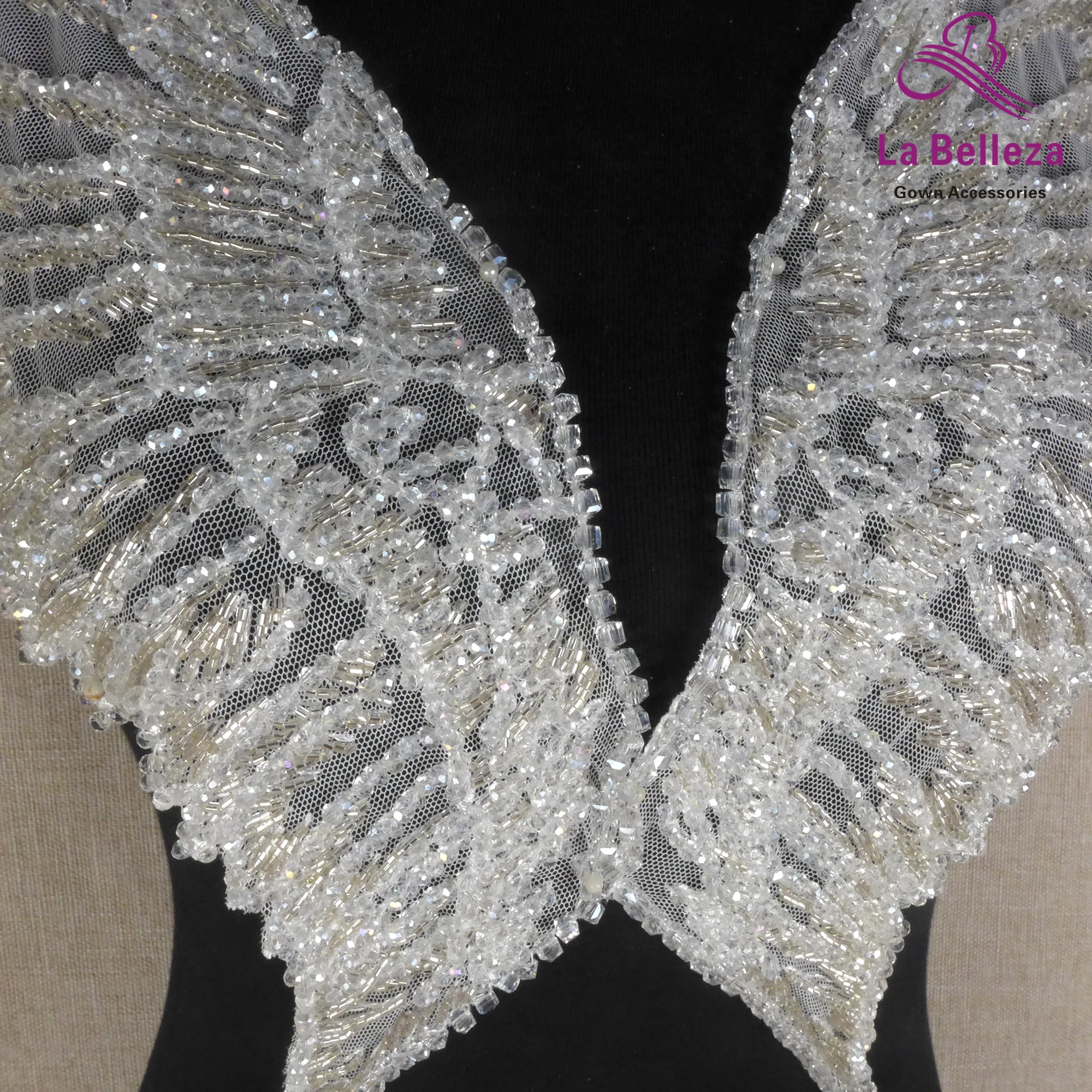 

Black/off white Handmade wing patch,crystal appliques,ivory gown patch by pair,Blac handmade pearls appliques,gold wedding patch