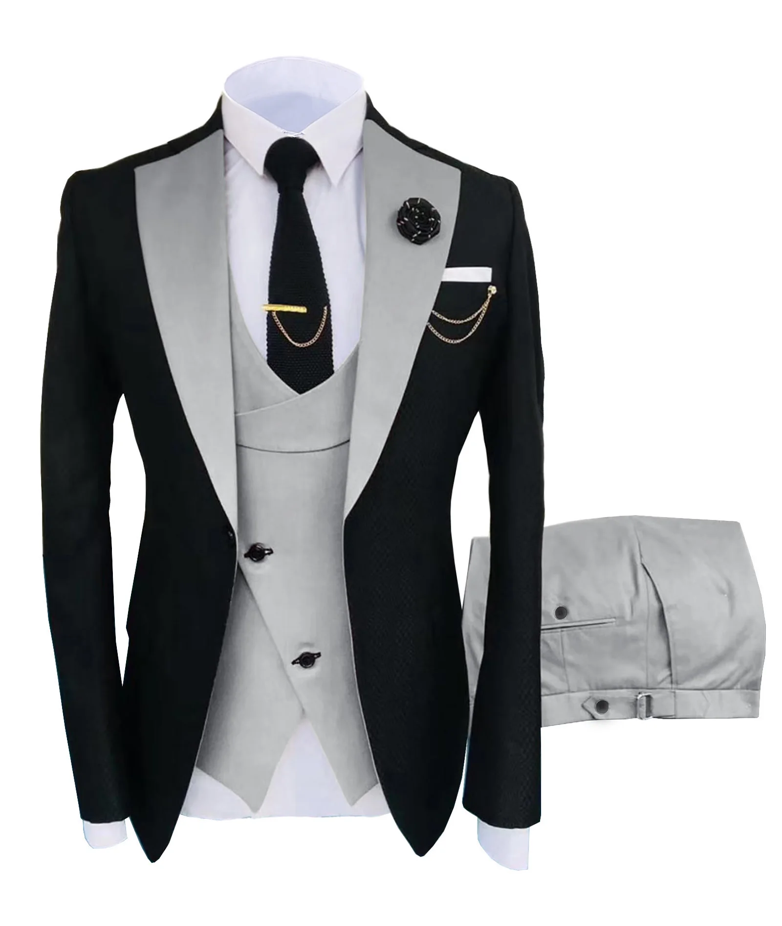 Nieuwe Kostuum Homme Populaire Kleding Luxe Party Stage Mannen Pak Bruidsjonkers Regular Fit Tuxedo 3 Peice Set Jas + broek + Vest