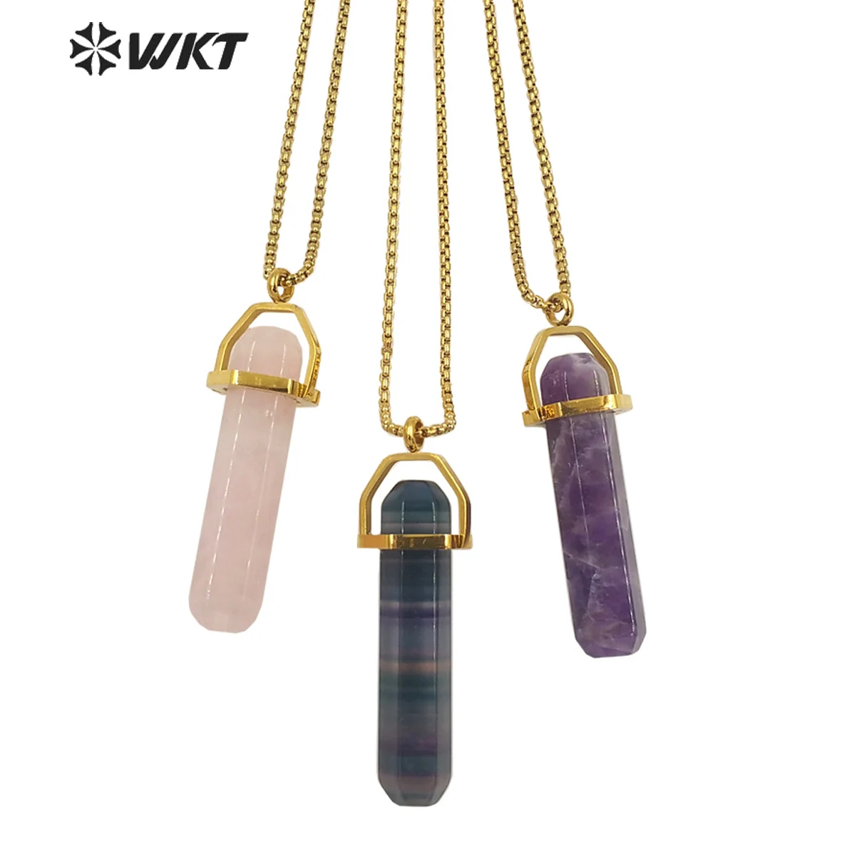 

WT-N1365 WKT 2022 new style retro Shape natural fluorite pink quartzs amethysts necklace for birthday party trend jewelry