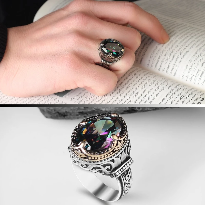 

Men's Mystic Topaz 925 Sterling Silver Ring All Sizes Custom Design 2022 Summer Winter Fashion Trend Accessories Products Free kargo