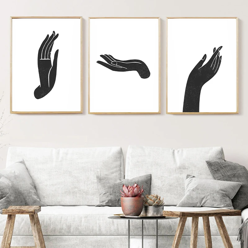 Buddha Hand Mudra Silhouette Prints Female Hands Woodcut Boho Wall Art Canvas Painting Scandinavian Chic Poster Home Decor