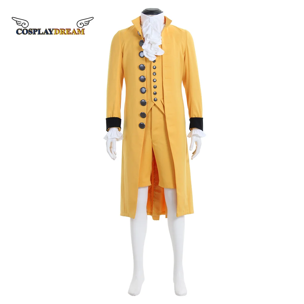 

Medieval Colonial Victorian Edwardian Frock Coat Waistcoat Vest Shirt Cravat Noble Men Rococo Yellow Outfit Cosplay Costume