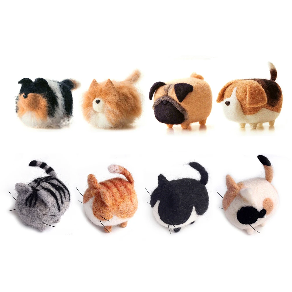 Cat and Dog Needle Felting Kit for Beginners, 1.6x1.6x3.2/4x4x8cm, Wool Felting Kits, Felting Wool Craft, English Manual