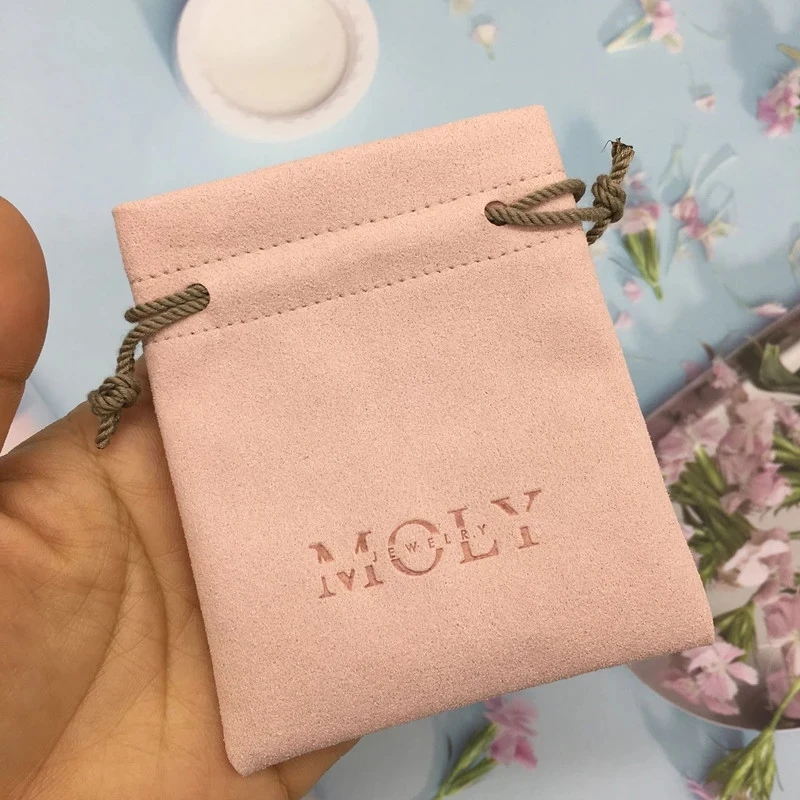 50pcs custom microfiber ring pouches embossing logo necklace packaging earrings drawstring jewelry packaging pouches bags