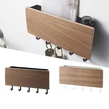 Wooden Wall Shelf with Storage and Key Hanger #3