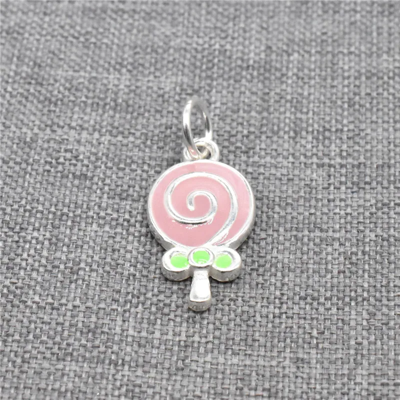 2pcs of 925 Sterling Silver Lollipop Charms Enameled for Bracelet Necklace Earring