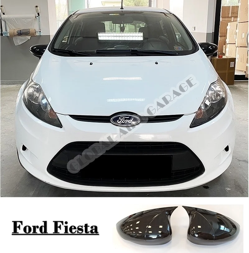 For FORD FIESTA Bat Mirror Cover 2008 2009 2010 2011 2012 2013 2014 2015 2016 2017 Glossy Black 2 PCS Wing Car Auto Universal