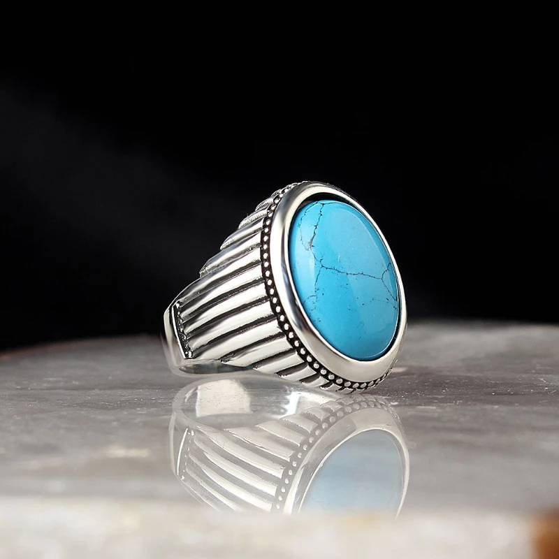 Men's Turquoise Gemstone 925 Sterling Silver Ring Special Design 2022 Fashion Trend Accessories Products Gift Items Free Shipping