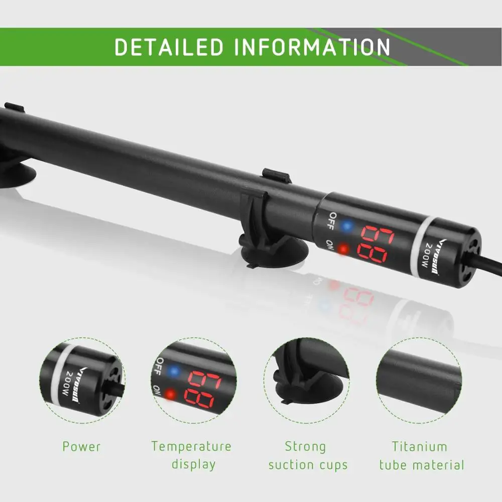 Aquarium Heater Submersible Titanium Fish Tank Heaters with Intelligent LED Temperature Display and External Temperature