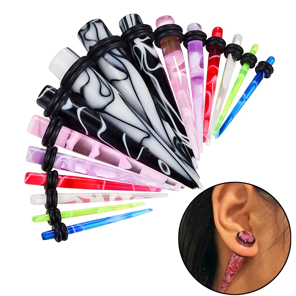 12PCS Acrylic Ear Stretchers Marble Taper Kit Ear Tapers Lobe Stretching Expenders Set For Starter Ear Piecing Body Jewelry