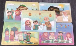 Islamic Puzzle Muslim Kids Toys Set of 5 Pieces Children Fun Game to Islam Help Learning Eid Gifts Ramadan Decor Party Favors