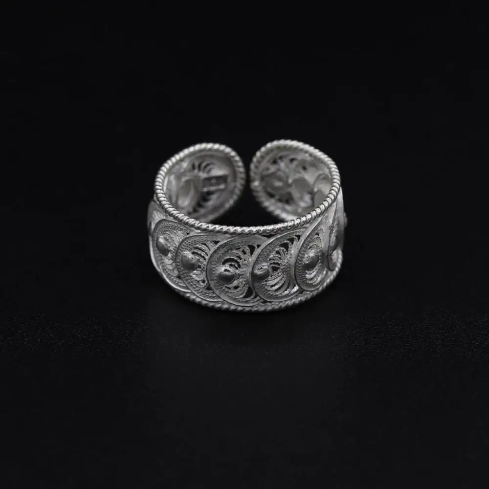 

925 Sterling Silver Filigree Ring Inlaid Mardin Assyrian Turkish Special Hoop Adjustable Finger Width Collet Women Jewelry