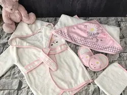 Conjunto de toalla de baño con capucha para bebé, albornoces de dibujos animados, zapatilla de manga larga para recién nacido, ropa para niños pequeños, regalos