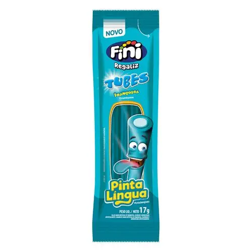 Bala Fini Tubes Sabor Framboesa Pinta the Língua 17G.