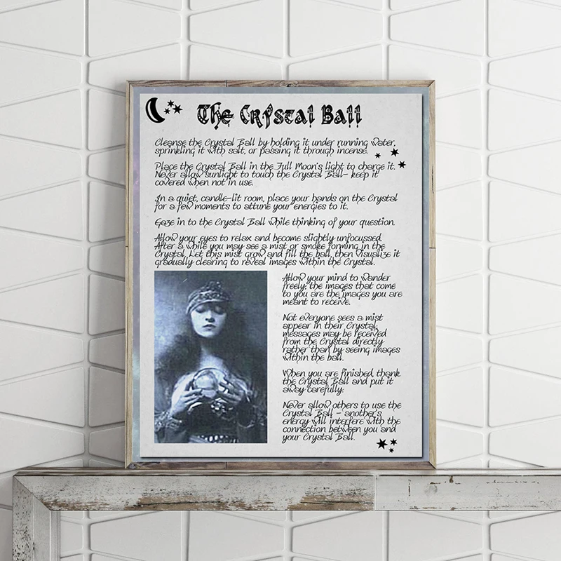 CRYSTAL BALL Vintage Poster Wiccan Magick Spells Wall Art Canvas Painting Empower Crystal Ball Retro Prints Wall Pictures Decor