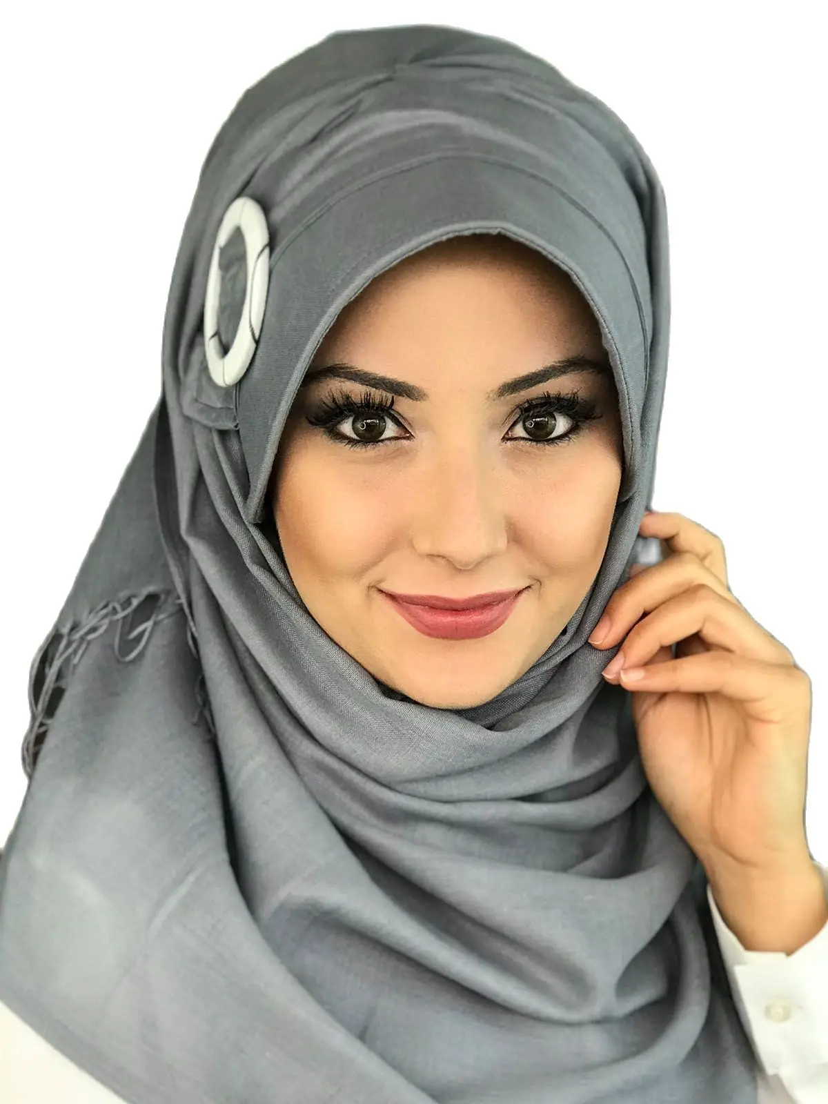 New Fashion Hijab 2021 Muslim Chiffon Headscarf Islamic Turban Bonnet Women's Hat Sayf Model Füme Gray Color Buckled Shawl