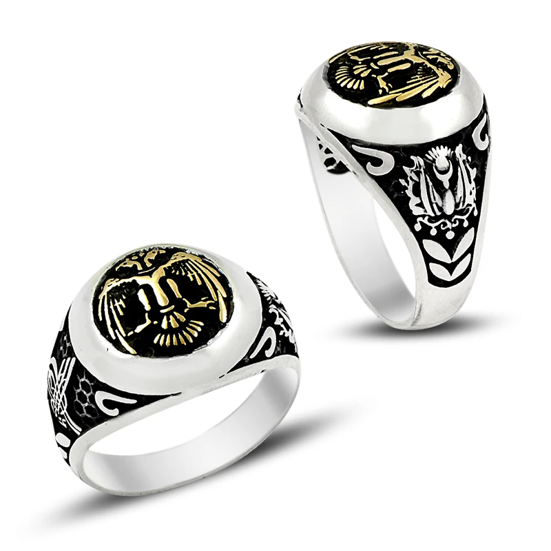 925 Silver Two Head Eagle Ottoman Ring for Men