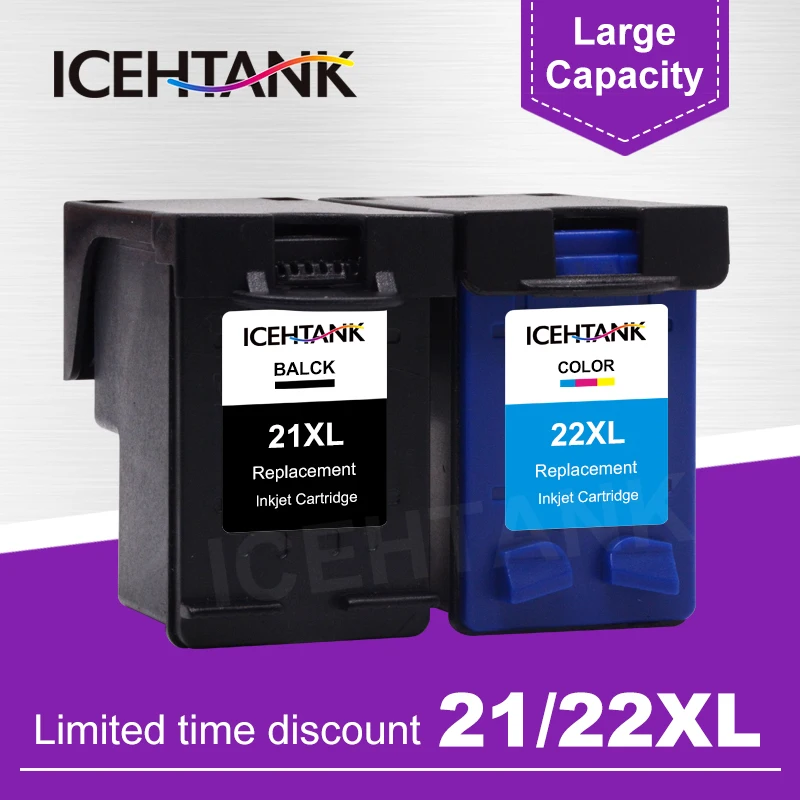 ICEHTANK Compatible Ink Cartridge Replacement For HP 21 22 XL 21XL 22XL Deskjet F2180 F2200 F2280 F4180 F300 F380 D2300 printer