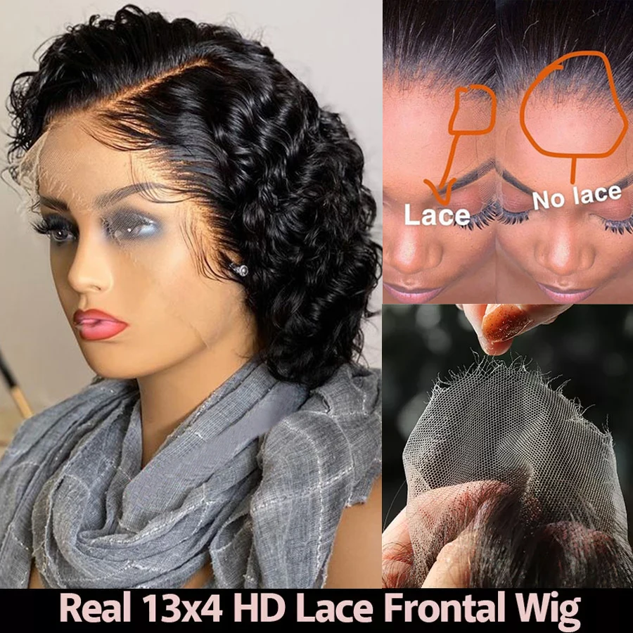 

HD Curly Short Pixie Cut Human Hair Wig 13x4 HD Lace Frontal Wig Pre plucked Melt Skin HD Transparent Lace Wig For Black Women