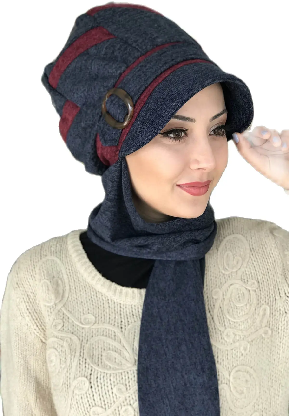 New Fashion Hijab Women 2022 MuslimIslamic Foluard Bonnet Tulle Scarf Navy Blue Passionflower Model Burgundy Striped Buckle