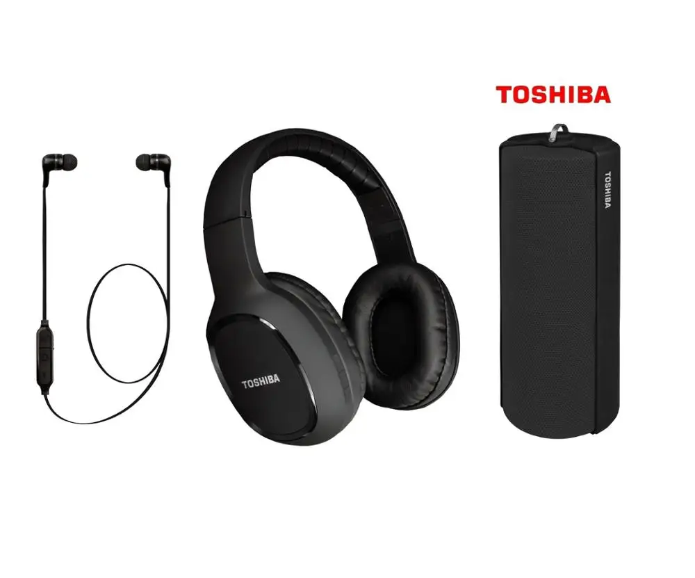 PACK AUDIO INALAMBRICO 3 EN 1 TOSHIBA HSP3919 - AURICULARES BT + AURICULARES DIADEMA BT + ALTAVOZ BT PORTATIL - NEGRO