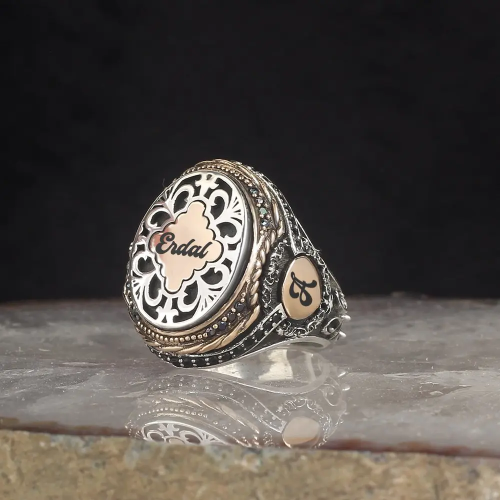 

Name and Letter Writing 925 Sterling Silver Men 'S Ring