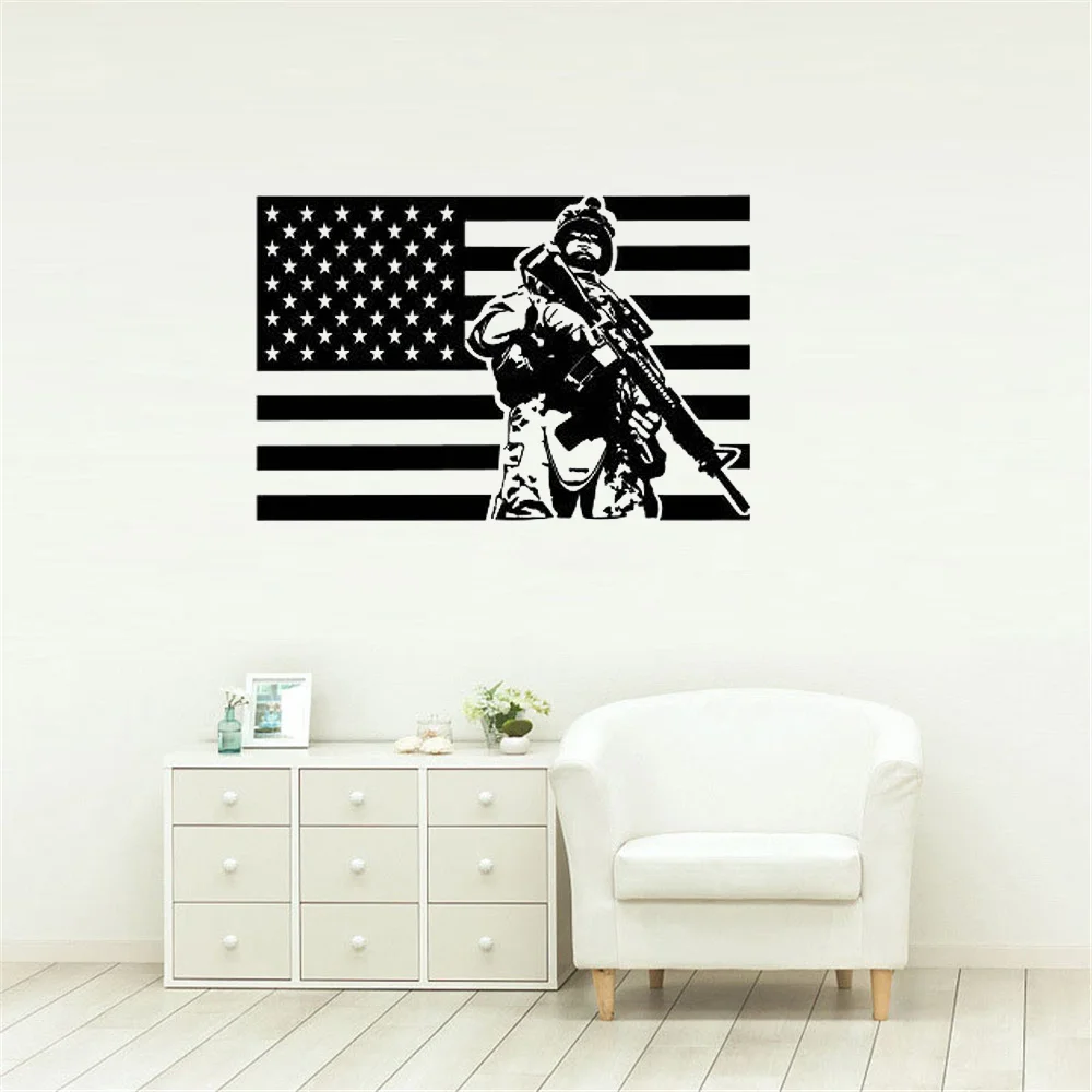 Виниловая наклейка на стену, декоративный художественный Флаг США, солдат, военный человек, армия, боец, комната парней, съемная роспись