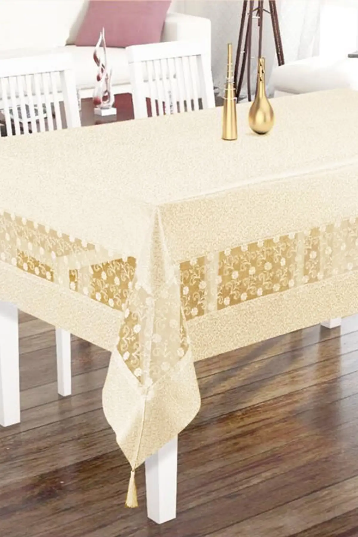 Tuana Kdk Lux Intermediate Laced Rectangle Table Cloth Cappucino