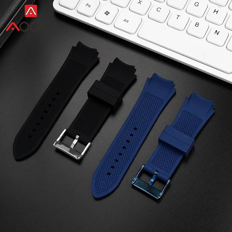 Silicone Strap Blue Stainless Steel Buckle Waterproof Men Replacement Bracelet Watch Band for Guess W0247G3 W0040G3 W0040G7