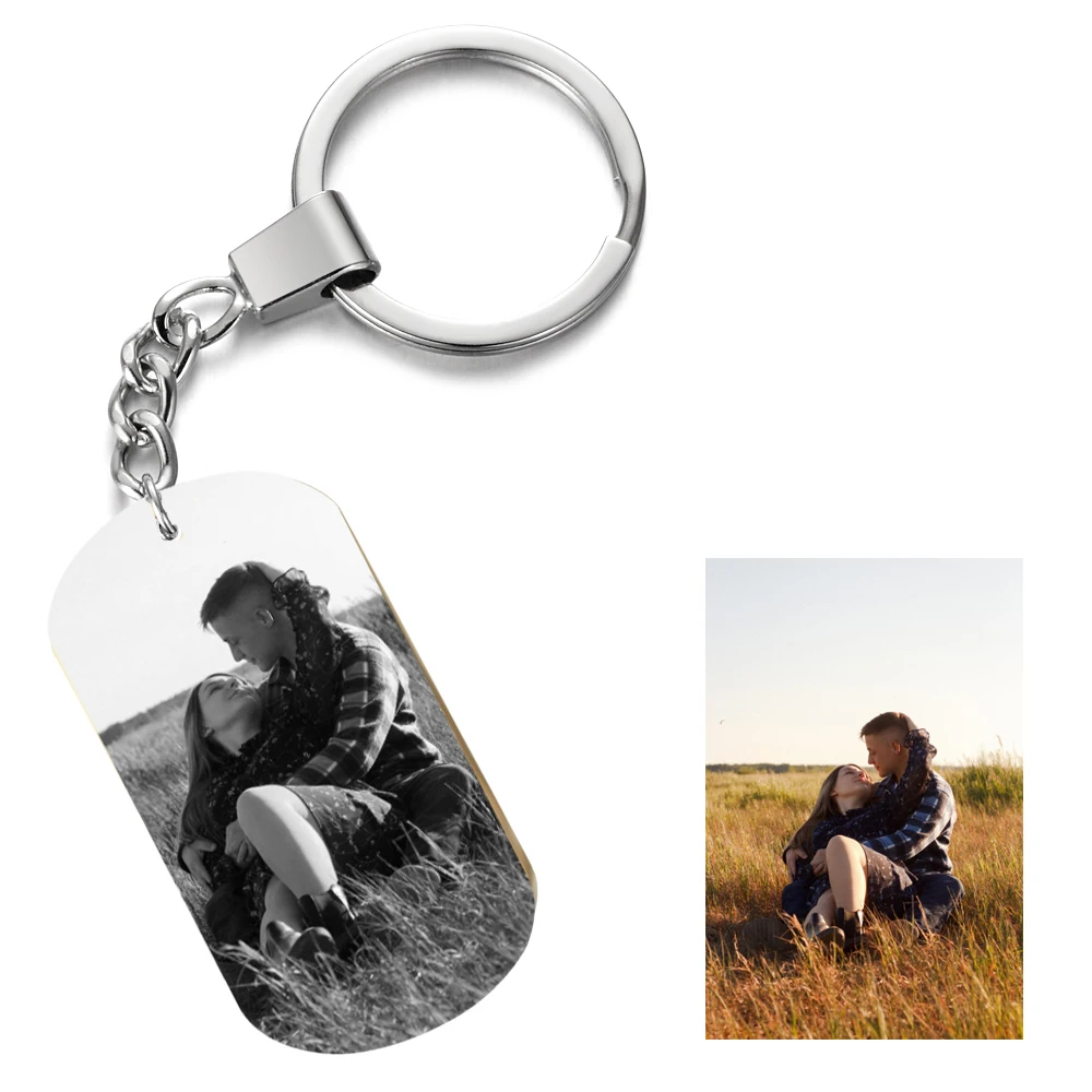 Custom Photo Keychain for Women Men Personalized Name Keyring Heart Round Rey Holder Stainless Steel Jewelry Keychains for Gifts