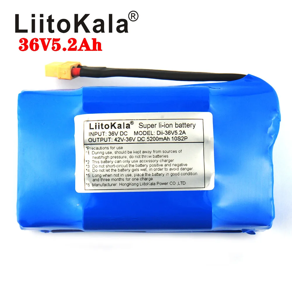 LiitoKala 36V 5.2Ah 5200mah wysoki odpływ dwukołowa deskorolka elektryczna samobalansująca bateria litowa do samodzielnego równoważenia pasuje do