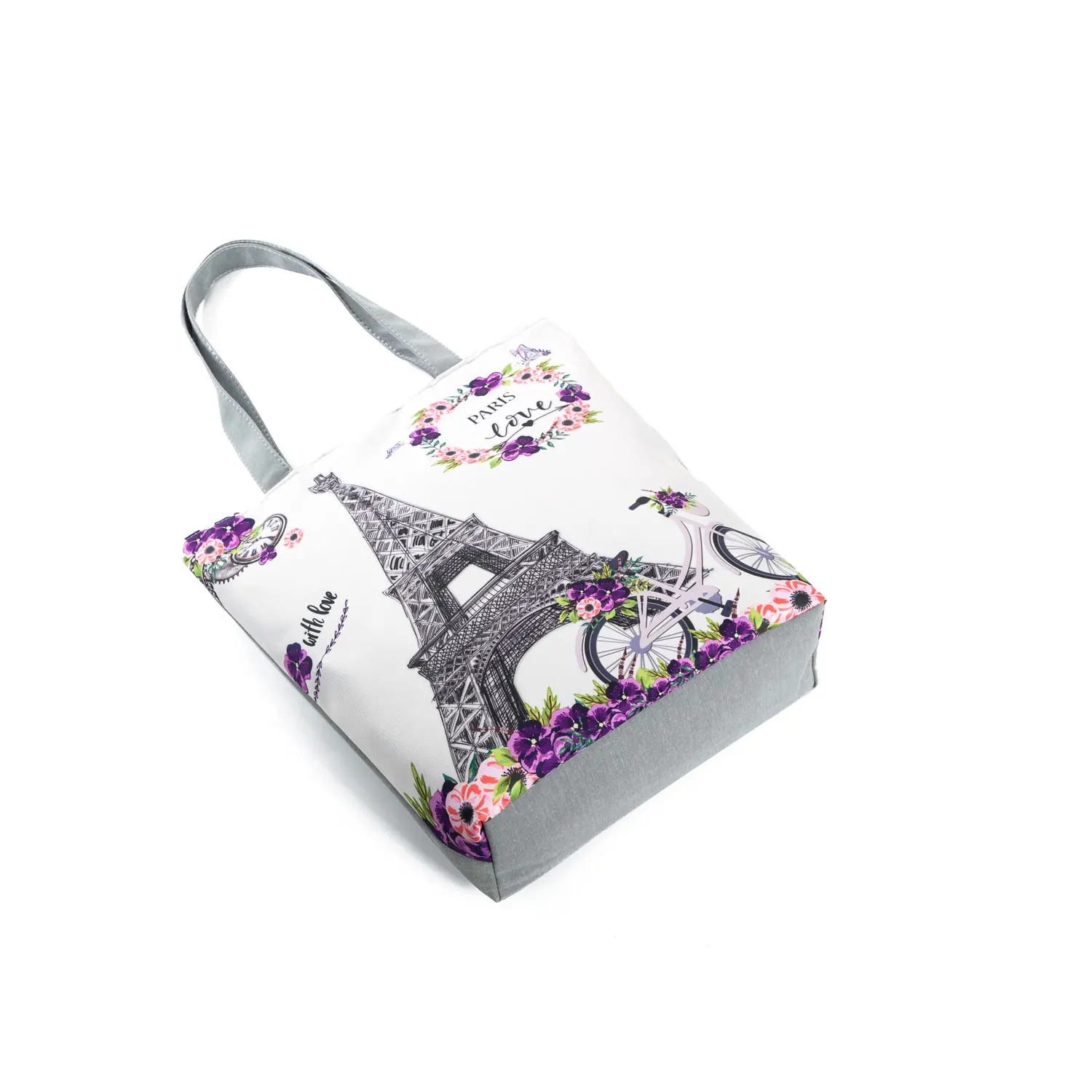 Floral Eiffel Tower Print Tote Bag Paris Landscape Shoulder Bag Fashion Pretty Handbags High Capacity Shopping Bag Eco Beach Bag