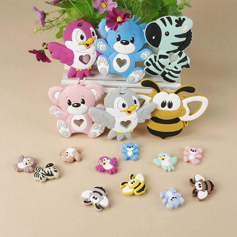 1Pc New Baby Silicone Teether BPA-Free Cartoon Bird Bee Baby Necklace Pendant Silicone Teether Baby Teeth Care Chewing Toy