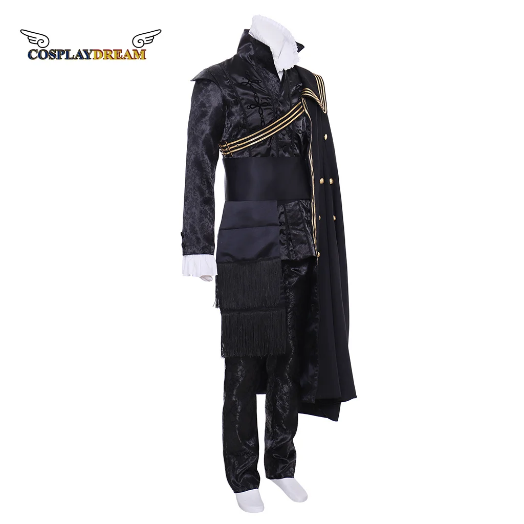 The Three Musketeers costume Elizabeth Tudor Nobleman King Medieval Cosplay Costume Medieval Renaissance Black Gown with Cape