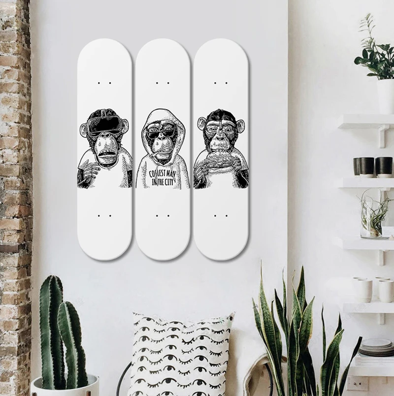 Skate Deck Wall Decor Animal Gorilla Pop Art Skateboard Art Canadian Maple Decorative Board for Room Ornaments Entryway Decor