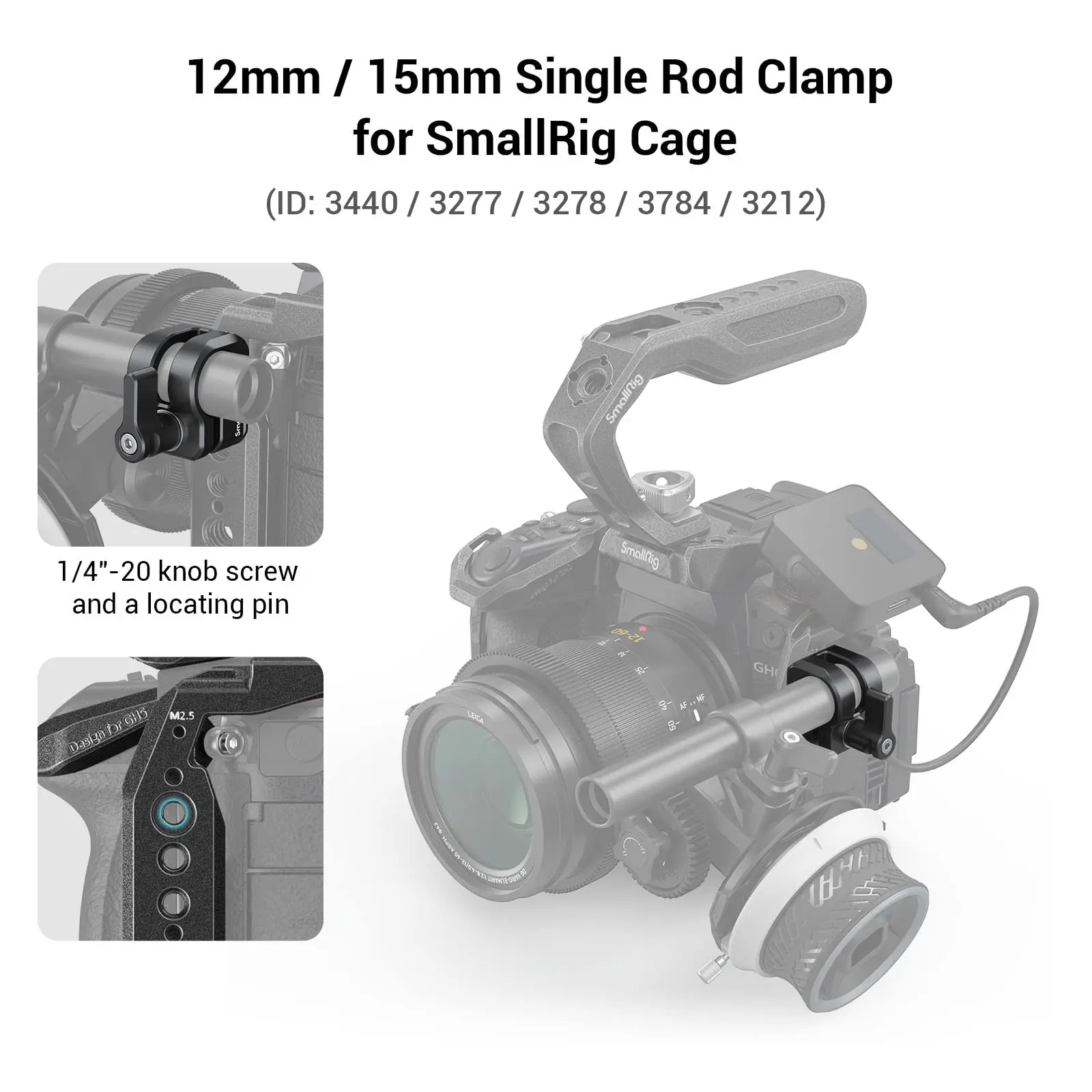 SmallRig 12mm/15mm Single Rod Clamp For SmallRig Cage To Provide a Follow Focus Solution Compatible with 12mm and 15mm Rod 3598