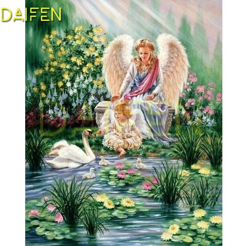 Full Square Diamond painting Cross stitch Angel wings baby DIY Diamond embroidery Full Round Diamond mosaic Angel wing baby swan