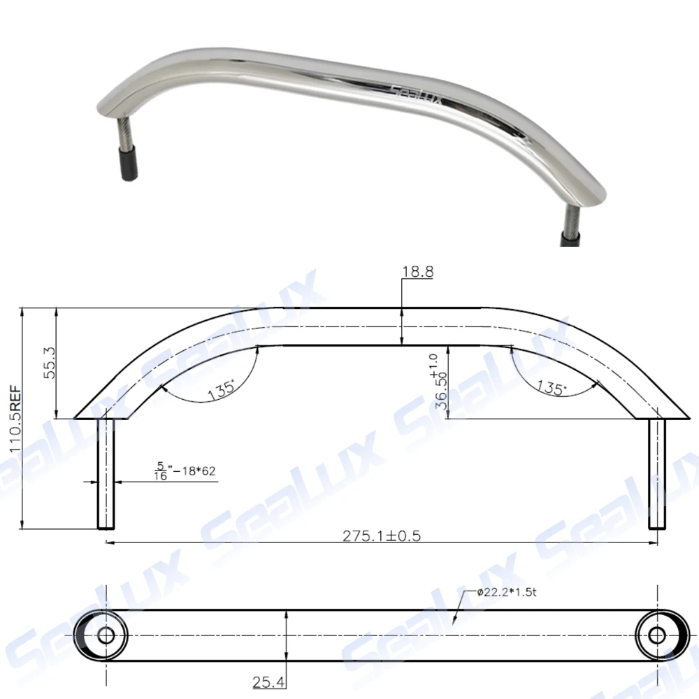 Sealux High quality Handrail 12 inch Stainless Steel 304 for Marine use Boat Accessories for Yacht