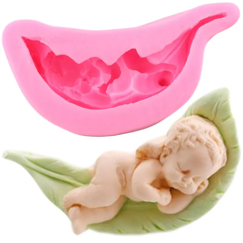 

3D Leaves Sleeping Baby Silicone Molds Fondant Cake Decorating Tools Soap Resin Clay Candle Mold Candy Chocolate Gumpaste Moulds