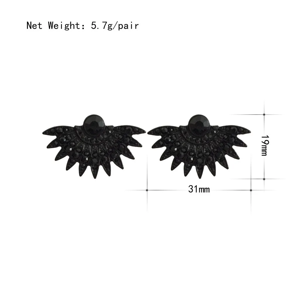 New Fashion Personality All Black Stud Earring Black Glass Stone Decorated Earring for Special Party Statement Jewelry