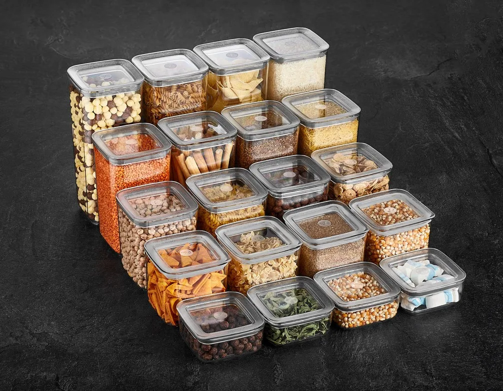 12 Pieces Square Storage Box Case Food Set Grey Vacuum Lid Organizer Kitchen Pantry Bottle Spice Legume Spaghetti Rice Cereals