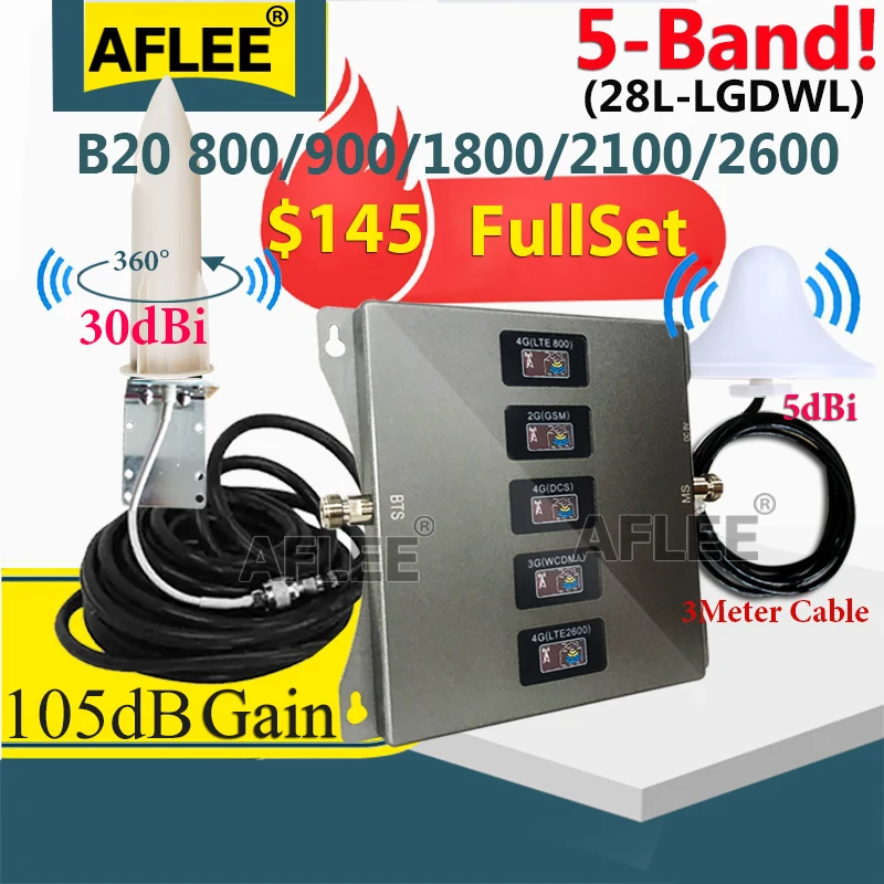 4G signal repeater B20 800 900 1800 2100 2600MHz 5-band GSM repeater 2G 3g4g mobile phone signal booster