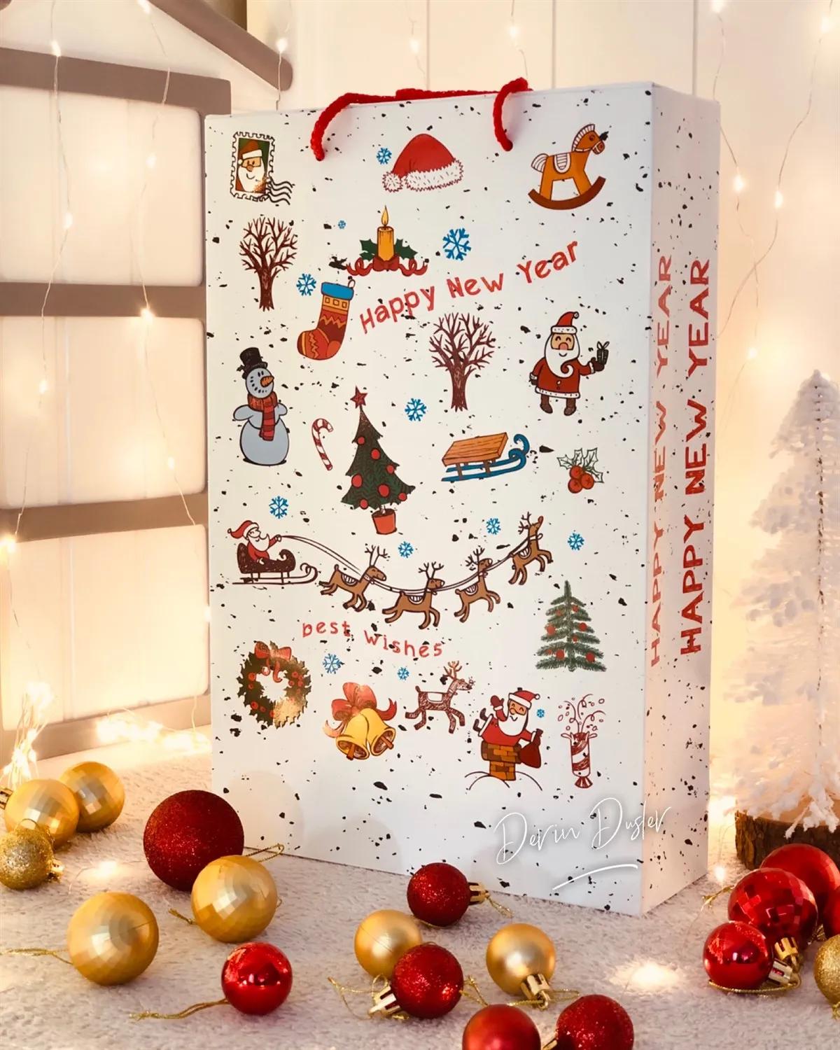 3/5 Pcs Thick Large Cardboard Paper Bag Christmas Christmas Present Gift Box Candy Bag with Hand New Year home Digital High Quality