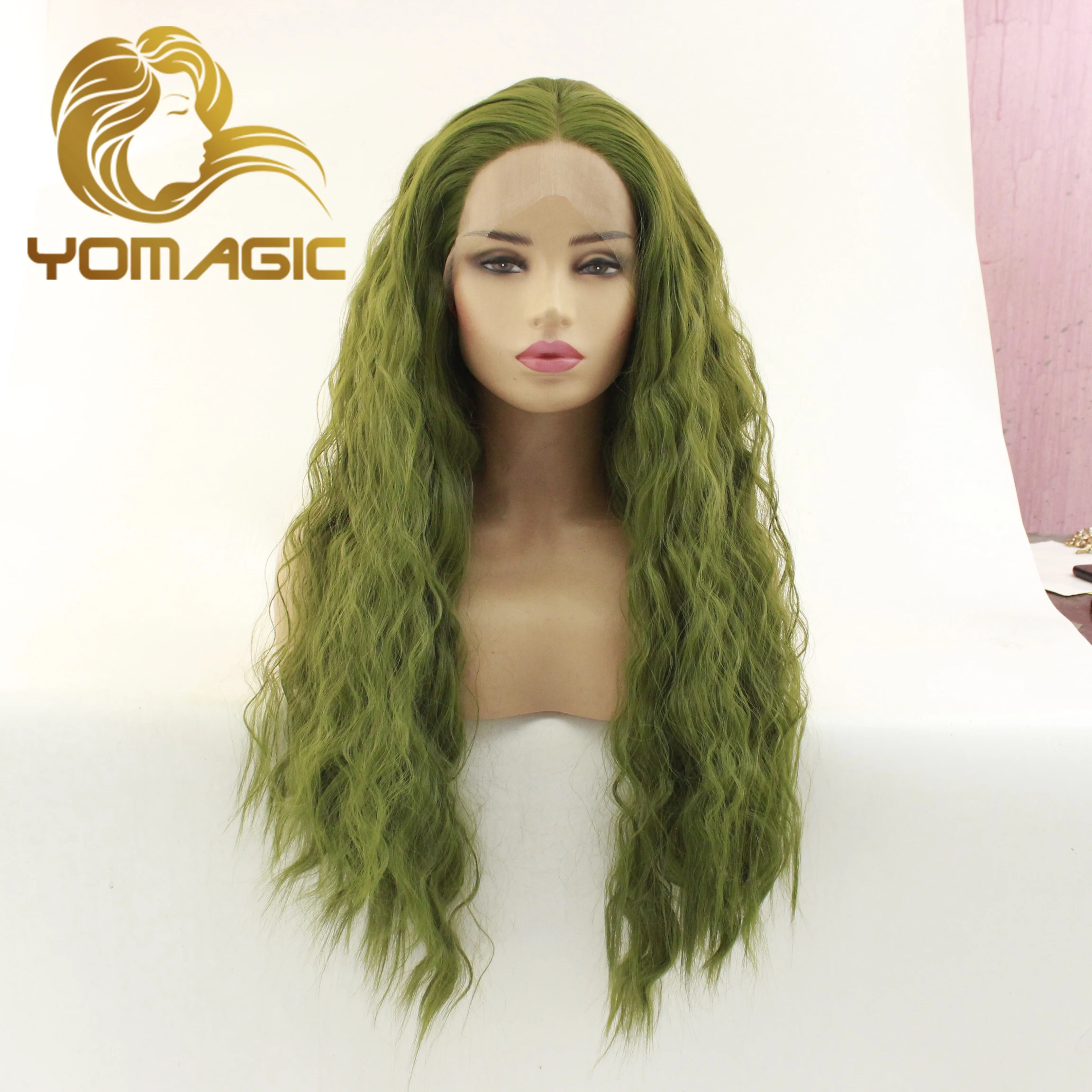 Yomagic Green 13X3 Synthetic Lace Front Wig With Baby Hair Wave Pre Plucked Women's Wigs For Daily Use