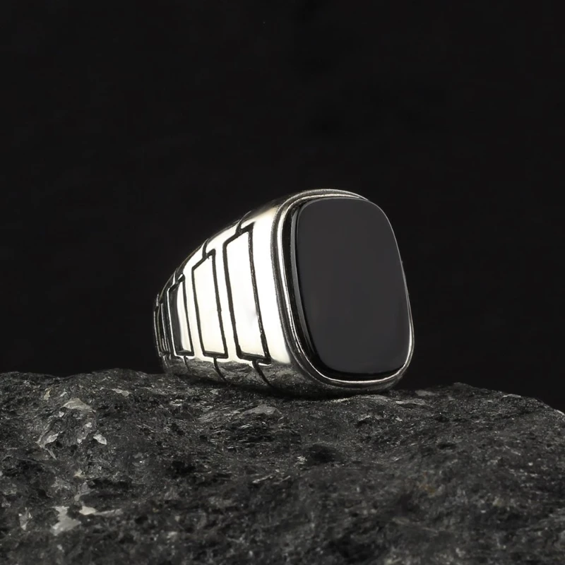 Male Black Agate Gemstone 925 Sterling Silver Ring 2022 Summer Winter Trend Special Design Accessory Products Gift Items Free Shipping