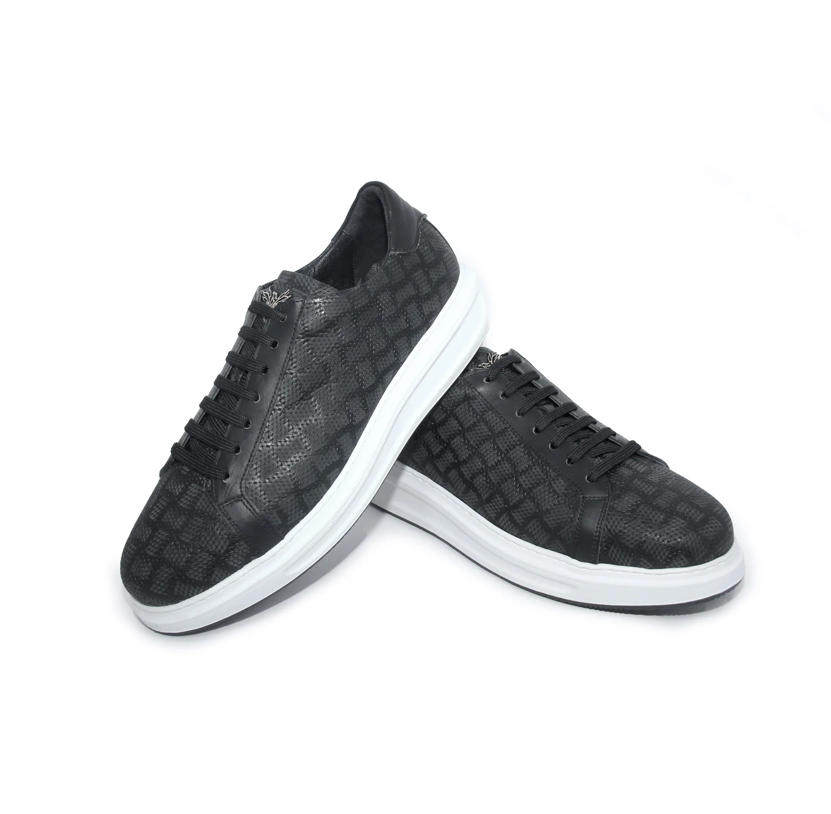 Handmade Black port Sneakers with Natural Calf Skin, Patterned Matte Embossed Lazer Leather, Men's Casual Lightweight Shoes