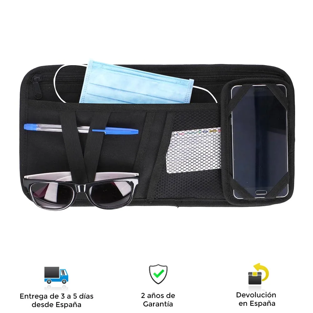 Dunlop car sunshade organizer, paper keeper, glasses, cards, masks, mobile, saves space, practical, nylon, elastane, organizer, car organizer