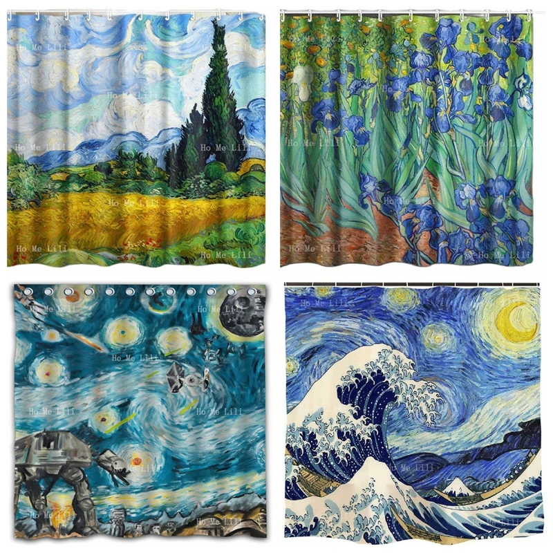 Necky Jennifer Starry Attack Of Clones Irises Starry Night Wheat Field With Cypresses By Van Gogh Art Paintings Shower Curtains